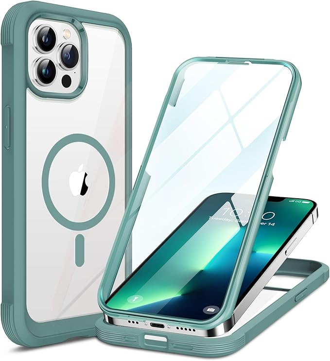 Miracase for iPhone 13 Pro Case 6.1",Full-Body Protection,Clear Bumper Case with Built-in 9H Tempered Glass Screen Protector,Military-Grade Drop Protection Outdoor Phone Case for iPhone 13 Pro,Teal