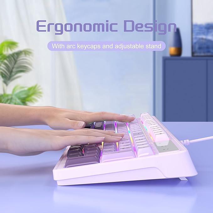 MageGee Gradient Purple Creamy Keyboard and Mouse Combo,MageGee GK980 Wired RGB Backlit Keyboard and Gradient Purple Gaming Mouse Combo,PC Keyboard and Adjustable Sensitivity Mouse for PC/loptop/MAC