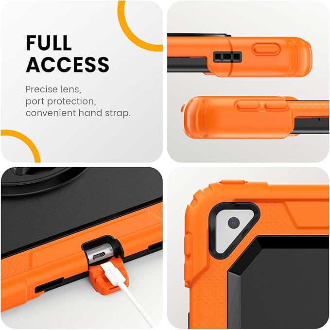 Timecity for iPad Air 3/ Pro 10.5 Inch Case, 360° Rotating Stand, Pencil Holder, Shockproof with Screen Protector & Shoulder Strap - Heavy Duty Protection Case for iPad Air 3rd Gen - Orange