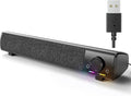 Computer Speakers, USB Powered 3.5mm AUX PC Sound Bar for Desktop Monitor, Gaming Speakers with Headphones & Microphone Link, Superb Stereo Sound, Plug-n-Play (Black)