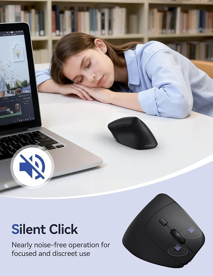 TECKNET Ergonomic Mouse, Wireless Vertical Mouse, 4800 DPI, Rechargeable Bluetooth Mice for Carpal Tunnel Right Hand, 3-Device Connectivity for Laptop, PC, MacBook, Black