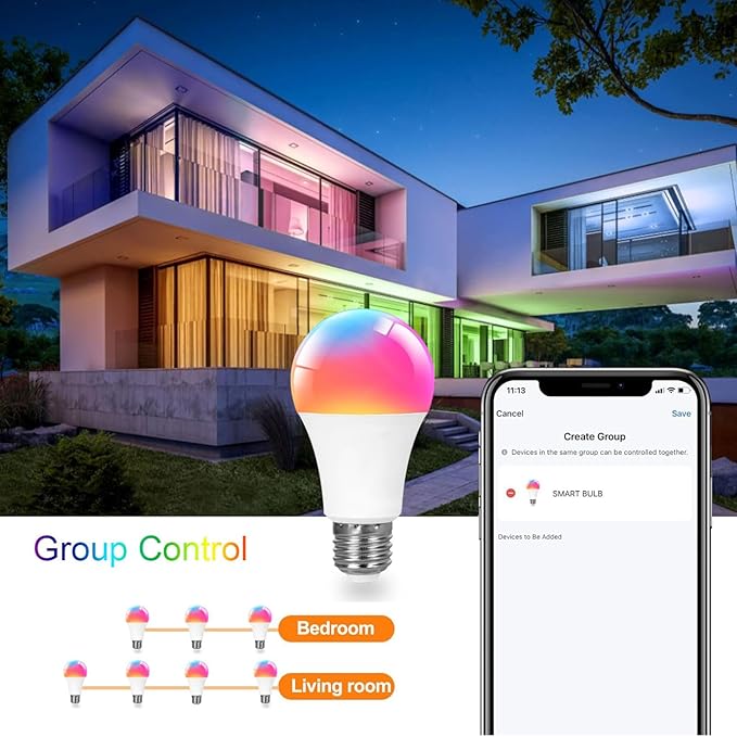 A19 Smart Light Bulb, 9W 900LM RGB+CCT LED Bulb - 16 Million Vibrant DIY Colors, Music Sync via Tuya, Works with Alexa & Google Assistant - 2.4GHz No Hub Required for Home Decor(2Pack)