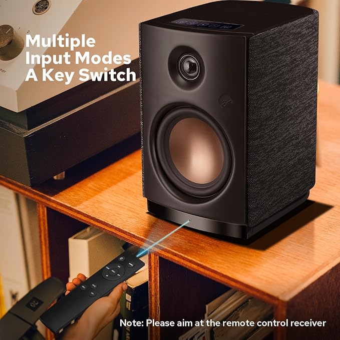 HiVi-Swans OS-10 HiFi Stereo Speakers, Bluetooth 5.0 Active Computer Bookshelf Speakers - 4'' Dynamic Woofer, Powered Desk Speakers 62w RMS with Touch Control for PC/Phone/TV - Black