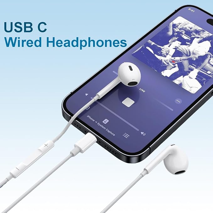 USB C Headphones for iPhone 17/16/15 Earbuds, Type C Earphones with Mic & Remote Control Noise Cancelling for iPhone 17 16 15 Pro Max Plus, iPad Pro, Galaxy S25/S24/S23/S22/Ultra Note 10/20 and More