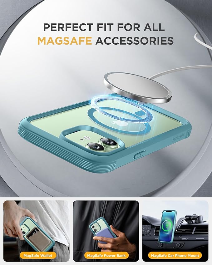 Miracase Glass Series Designed for iPhone 12/12 Pro 6.1 Inch, Upgrade Full-Body Magnetic Case with Built-in 9H Tempered Glass Screen Protector, with Camera Lens Protector, Magnetic Green