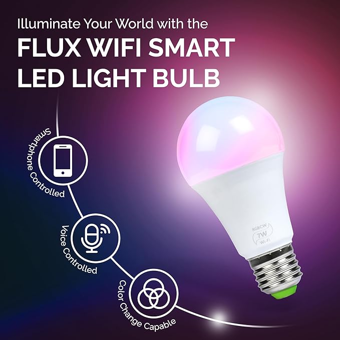Flux WiFi Smart LED Light Bulb - Compatible with Alexa, Google Home Assistant & IFTTT - Smartphone Controlled Multicolored Color Changing Lights - Sunrise Wake Up Light & Dimmable Night Light