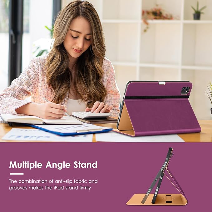 VIKESI Case for iPad Air 13 inch (M4) 2026 / (M3) 2025 / (M2) 2024,Premium Leather Folio,Apple Pencil Holder,Auto Sleep/Wake,Stand Cover - Purple