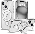 Compatible with iPhone 15 Plus Case with Invisible Magnetic Ring Stand [Compatible with Mag-Safe] [Full Camera Lens Protector] Plating Clear Phone Case for iPhone 15 Plus 6.7", Silver