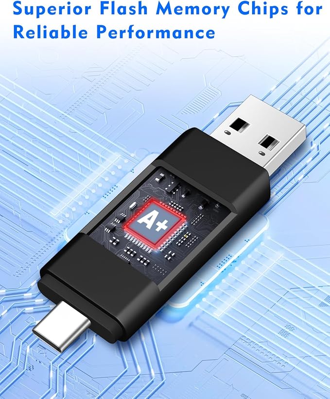 AreTop 128GB USB C Thumb Drive Dual USB 3.0 Flash Drive 128GB USB Drive Swivel Design 2-in-1 Portable Type-C Memory Stick for Android Smartphone, Computers, MacBook, Tablets, PC, 1 Pack, Black