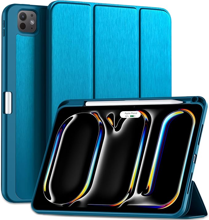 Kidopire New Compatible with iPad Pro 11 Inch Case (M4 2024/M5 2025) with Pencil Holder, Smart Cover with Protective Trifold Stand & Soft TPU Back, Auto Wake/Sleep, Support Pencil Pro, Peacock Blue