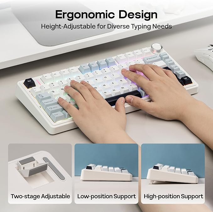 EPOMAKER x Aula F75 Gasket Mechanical Keyboard, 75% Wireless Hot Swappable Gaming Keyboard with Five-Layer Padding&Knob, BT/2.4GHz/USB-C, RGB (Light Blue, Ice Vein Switch)