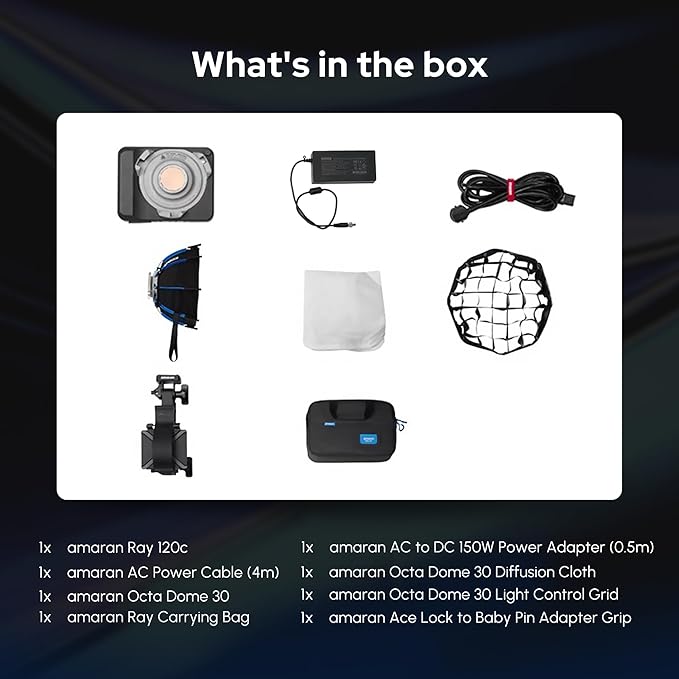 Amaran Ray 120c RGB Video Light,120w Portable Studio Photography Light CCT 1,800K-20,000K with Softbox Portable Bag for YouTube,TikTok,Live Streaming,Weddings,Vlog