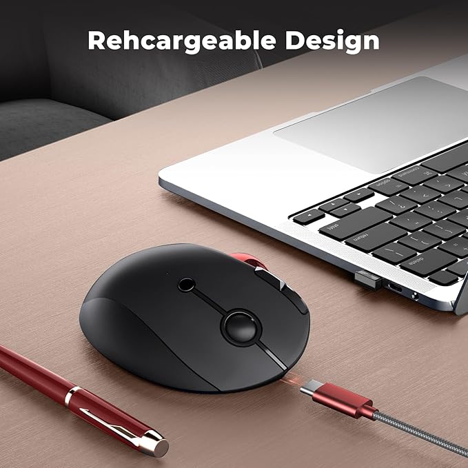 seenda Wireless Trackball Mouse, Ergonomic Bluetooth Rollerball Mouse Rechargeable, 3 Device Connection Optical Mice Adjustable DPI Thumb Control Mice Compatible for PC/Laptop/Windows/Mac - Black&Red