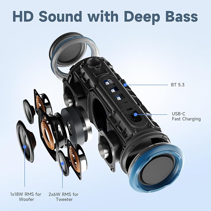 TAZATA IPX7 Waterproof Bluetooth Speaker - 30W HD Sound, 8H Playtime, TWS Pairing, BT5.3, Portable for Pool/Beach/Shower,Birthday Gift, Valentines Day Gifts