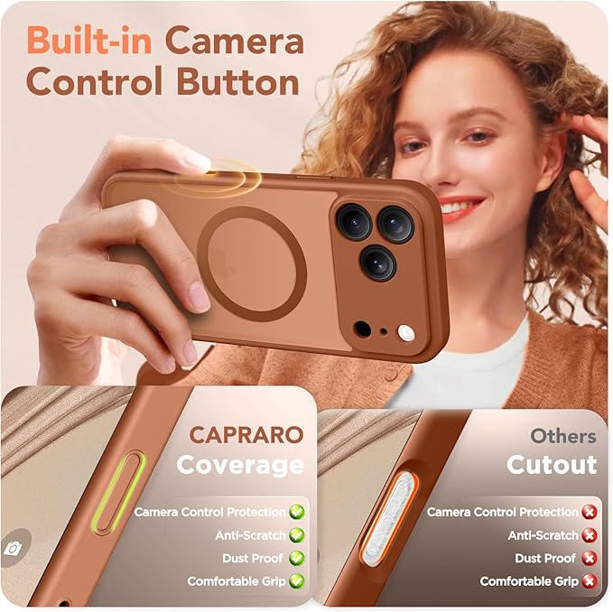 CAPRARO Magnetic for iPhone 17 Pro Max Case, Upgraded [Full Camera Protection] [Compatible with MagSafe] Protective Translucent Matte Women Girl Phone Case Cover, Dark Orange