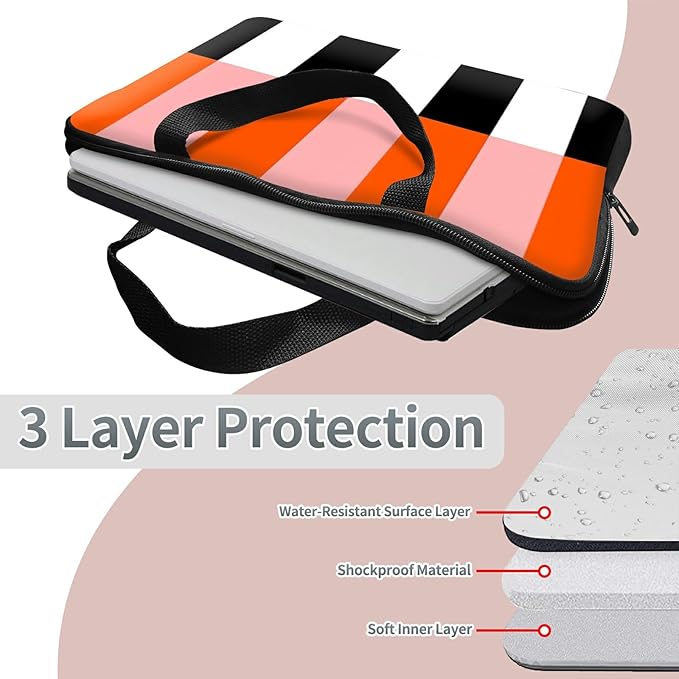 Universal Tablet Laptop Sleeve Case 10 inch, Orange Black White Stripes Slim Carrying Case Travel Laptop Bag Durable Handbag for 7 to 10-inch Laptops/Notebook/Kids Tablet/ipad/eBook Readers