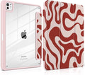 TWOLSKOO Case for iPad Pro 11-inch (M5 2025 / M4 2024), Clear Acrylic Back with TPU Bumper, Pencil Holder, Trifold Stand, Auto Sleep/Wake, Red Waves
