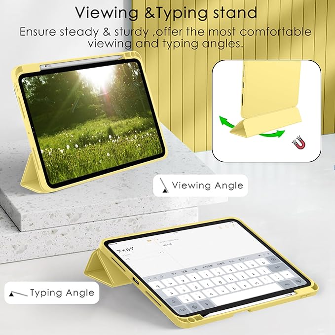ZryXal iPad Pro 11 Inch Case (M5) 2025/ (M4) 2024 (Model: A2836/A2837/A3006), Trifold Stand Smart Cover with Pencil Holder and Soft TPU Back, Auto Wake/Sleep (Yellow)