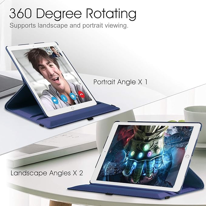 Fintie Rotating Case - 2017/2015 iPad Pro 12.9 inch (Old Model) 1st & 2nd Gen Case, 360 Degree Swiveling Stand Protective Back Cover, Supports Auto Wake/Sleep, Navy