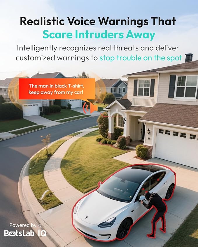 BOTSLAB 4K Security Cameras Wireless Outdoor, Add-On Camera Must Be Connected to Base Station and Cannot Be Used Independently, Solar Outdoor Camera, No Subscription,AI Recognition,360° PT,2.4GHz WiFi