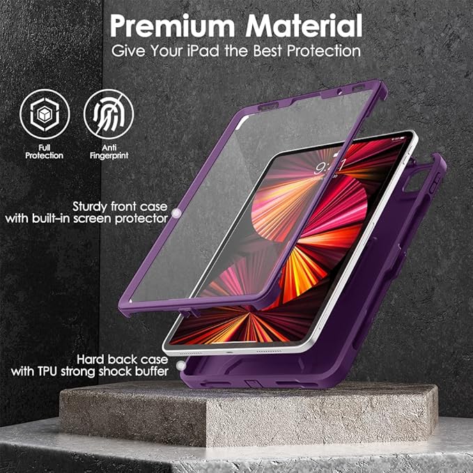 DTTO for iPad Pro 11 inch Case 2022(4th Gen)/2021(3rd Gen), [Screen Protector] Dual Layer Full Body Protection Cover with Pencil Holder, Also Fit iPad Pro 11'' 2020&2018/iPad Air 5/Air 4 - Purple