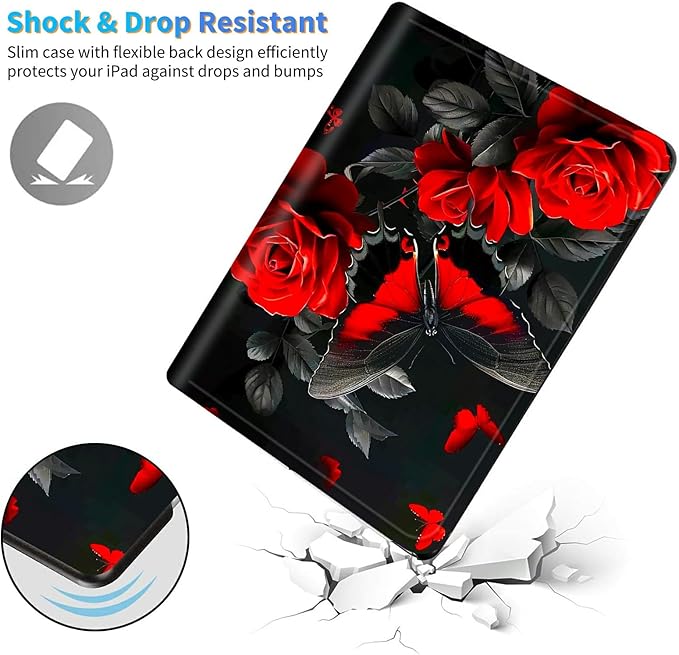 for Amazon Kindle Fire Max 11 (13th Generation, 2023 Release) 11" Tablet Case, Slim Kickstand Stand Leather Smart Cover with Auto Wake/Sleep, Red Rose Butterfly