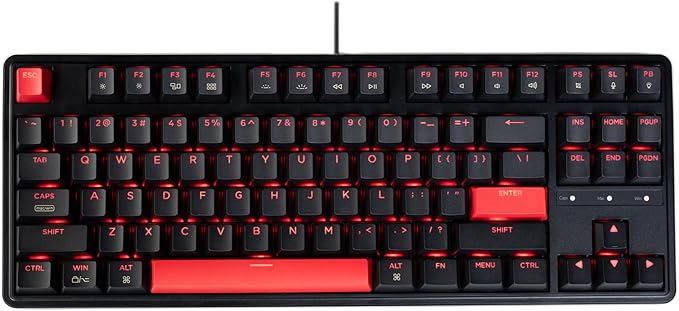 Keychron C3 Pro QMK/VIA Custom Gaming Keyboard, Programmable 87 Keys Compact TKL Layout Gasket Mount, Red LED Backlight Wired Mechanical Keyboard with Brown Switches for Mac/Windows/Linux