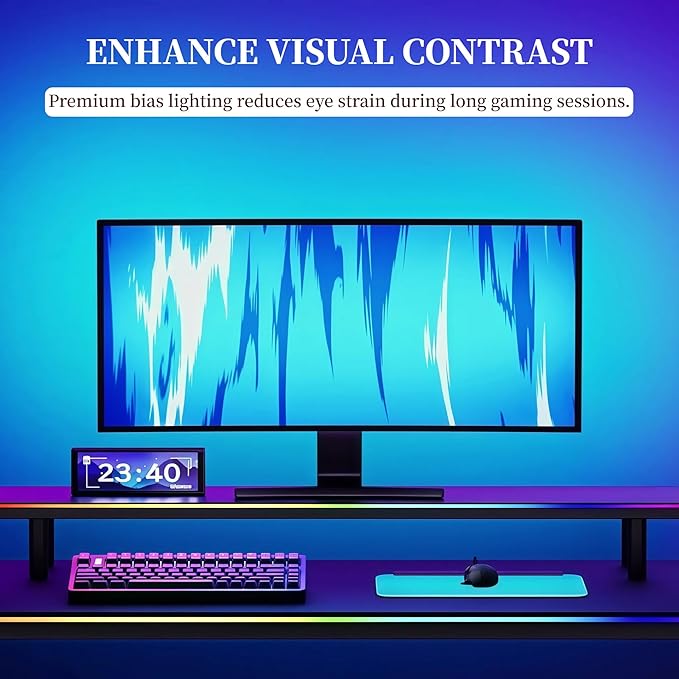 RGB Monitor Backlight for 34 Inch Ultrawide Monitors (21:9), Screen Sync Ambient Lighting Kit with Dual USB Power, Music Mode, Dynamic Gaming Lights for Curved Screens (4 Sides - 34 inch)