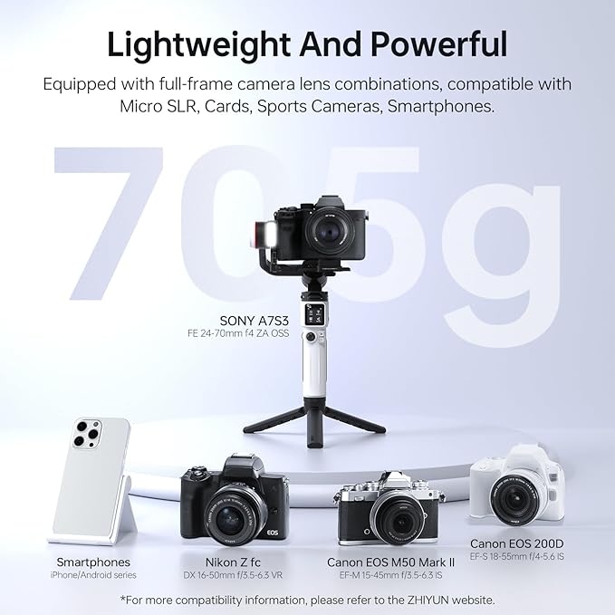 ZHIYUN Crane M3S Combo [Office], 3-Axis Lightweight Camera Gimbal Stabilizer, Bluetooth Control, Fill Light, Phone Clamp and Backpack, Handheld Gimbal for Mirrorless, Smartphone, Action Camera