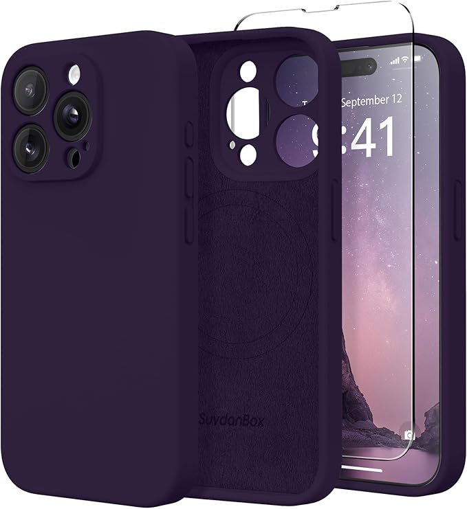 Magnetic for iPhone 13 Pro Max Case, Compatible with MagSafe, [Full Camera Protection][Screen Protector] Silicone Shockproof Protective Phone Case for iPhone 13 Pro Max 6.7", Deep Purple