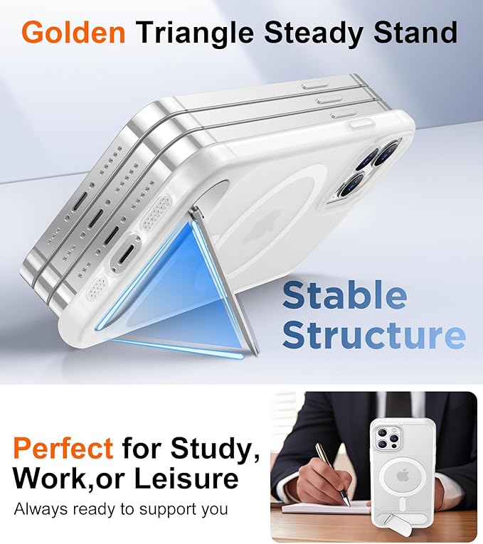 Magnetic Compatible with iPhone 12 Case & iPhone 12 Pro Case, [Built-in Invisible Kickstand][Compatible with MagSafe][Military Grade Shockproof] Slim Translucent Matte Phone Case 6.1"