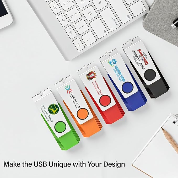 Customizable Flash Drives 16GB, Wooolken Personalized USB 2.0 Drive 10/20/50/100 Pack, Custom Thumb Drive Engraved Logo USB Drive (Mixcolors)