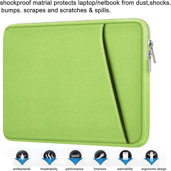 Askuko Laptop Sleeve, Shockproof Protective Computer Case, Handbags Portable Laptop Bag for 15.6 inch HP Dell Asus Lenovo Notebook Computer with Front Pocket, Light Green