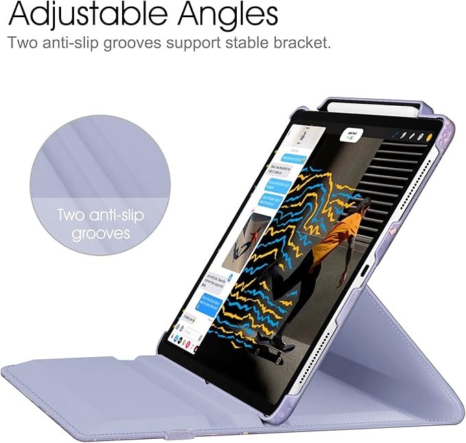 Fintie Rotating Case for iPad Pro 12.9-inch 6th Generation 2022-360 Degree Swiveling Protective Cover with Pencil Holder, Auto Sleep/Wake, Also Fit iPad Pro 12.9" 5th/4th/3rd Gen, Lilac Marble