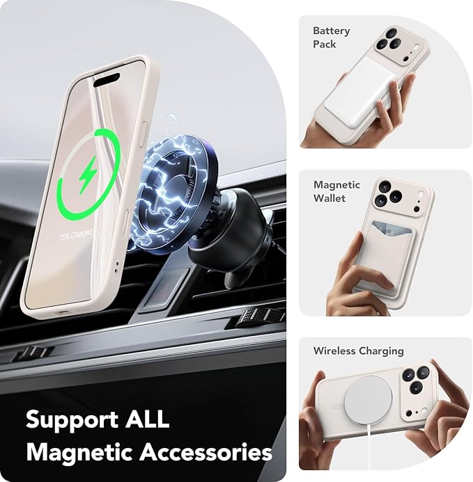 CAPRARO Magnetic for iPhone 17 Pro Case, Upgraded [Full Camera Protection] [Compatible with MagSafe] Protective Translucent Matte Women Girl Phone Case Cover, Stone