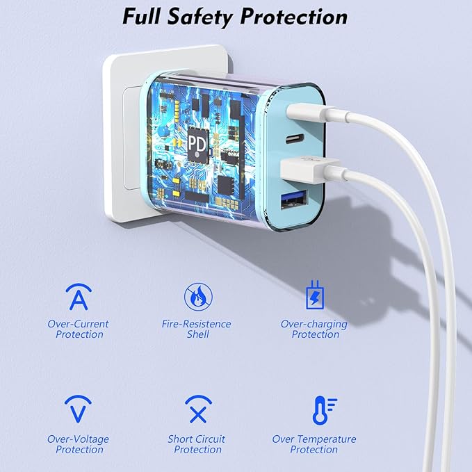 40W iPhone 17 Fast Charger Block,3Pack 4-Port USB C Charging Blocks QC Wall Plug+PD 3.0 Power Adapter Multiport Apple USB C Charging Plug for iPhone 17/Air/Pro/16/16e/15/15 Pro Max/14/13/12/iPad(Blue)