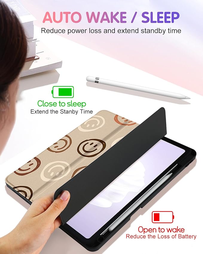 Uppuppy for iPad Air 11 inch Case, Air 5th/4th Generation 10.9, Pro 11'' (4th/3rd/2nd/1st Gen) Case Girls Cute Women Pencil Holder Smile Design Girly Folio Cover for iPad Air 11 2024/2025 (M2/M3)