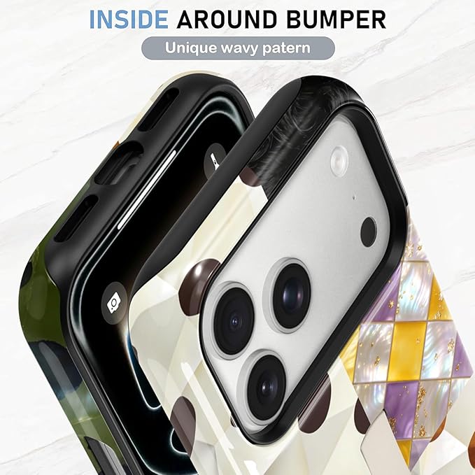 KANGHAR Compatible with iPhone 17 Pro Max Case, Support for MagSafe, Silicone Checkered Spot Cute Pattern, Wristband Kickstand Camera Protection Soft Slim Phone Case for Girls Women -Colorful