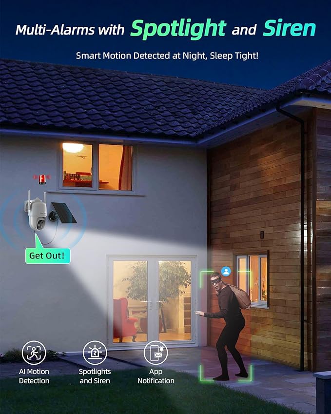 MaxiViz Solar Security Camera Wireless Outdoor, 360° View Qutdoor Cameras for Home Security with AI Motion Detection, 2K Color Night Vision, Two-Way Talk, IP66 Weatherproof, SD/Cloud Storage
