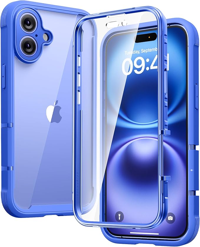 Diaclara Designed for iPhone 16 Plus Case, Full Body Rugged Case with Built-in Touch Sensitive Anti-Scratch Screen Protector, Upgraded [Full Camera Protection] for iPhone 16 Plus 6.7" (Ultramarine)