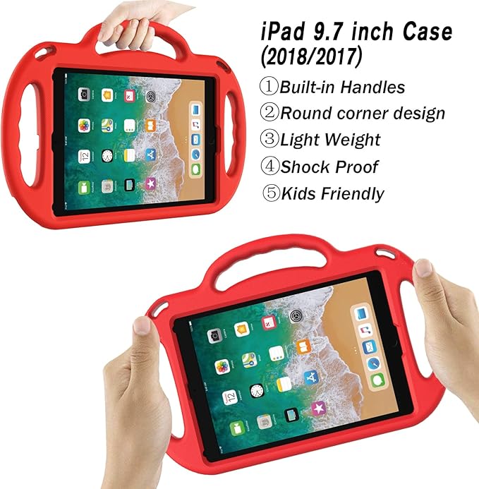 LTROP iPad 6th Generation Case, 9.7 iPad Case 2018, iPad 9.7-Inch Case - Light Weight Shock Proof Handle Stand Shoulder Strap Kids Case for 9.7 inch iPad 6th Gen/ 5th Gen/Air 2/ Air - Red