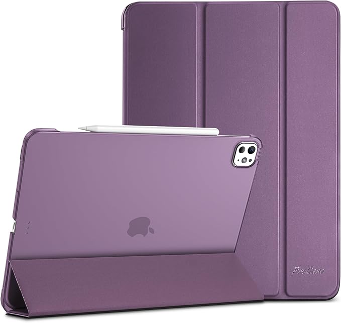 ProCase for iPad Pro 13 Inch Case M5 2025/ M4 2024, Smart Cover iPad Pro M5 M4 Case 13 Inch, Slim Stand Translucent Hard Shell Back, Supports Touch ID, Auto Wake/Sleep -Darkpurple