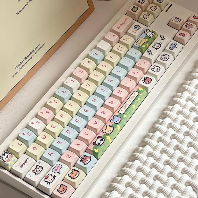 PBT Keycap Set-Cherry Profile Keycaps Cute Pink keycaps 60% 75% 100%, Dye Sub Cute Animal Theme Keyboard caps,118 Key Custom Key caps for Gateron MX Switches Mechanical Keyboard