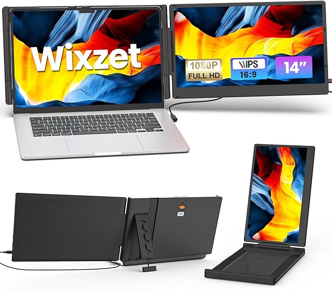 Laptop Screen Extender, 14" FHD 1080P IPS Portable Monitor for 13" - 17" Laptops, Plug & Play Screen Extender, Auto Adjust Width Dual Monitor, Compatible with Mac/Wins/Dex/Chrome