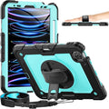 Timecity Case for iPad Pro 11 inch 2022/2021 (4th/ 3rd Generation), Shockproof with Screen Protector, Swivel Stand, Handle, Shoulder Strap, Pencil Holder Case for iPad Pro 11 Inch- Light Blue