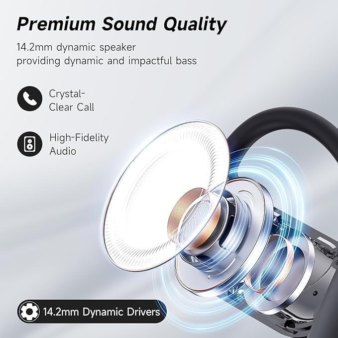 Open Ear Bluetooth 5.4 Earbuds -Bone Conduction Headphones 2025 New Intelligent Touch Screen Ultra Comfy Over The Ear Bluetooth Earbuds with Earhooks IPX7 Waterproof for Exercise 9