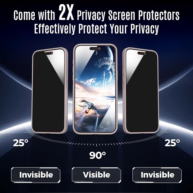 Symcele Designed for iPhone 15 Pro Case, Compatible with MagSafe, with Privacy Screen Protectors X2, [Camera Protection] [15FT Military Drop Protection] Shockpoof Phone Case, 6.1'', Natural Titanium
