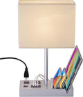Briever Upgraded 3 USB Table Lamp with 2 USB A & C Charging Ports, Bedside Desk Lamp with 2 AC Outlets and Wooden Phone Stand Organizer, Nightstand Lamp for Bedroom, Living Room, Office, Silver Base