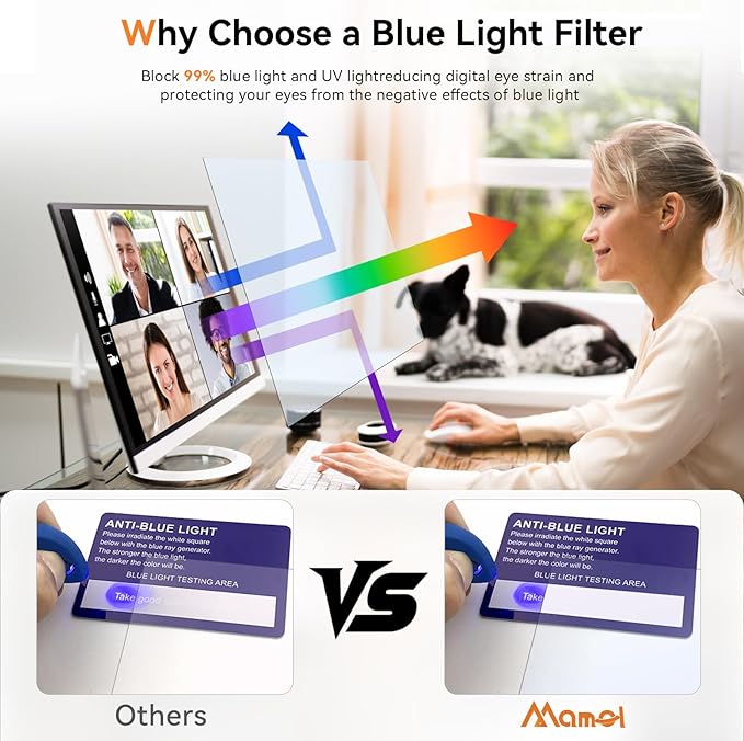 [2-Pack] 22 Inch Computer Blue Light Blocking Screen Protector for 16:10 Widescreen Monitor, Anti Glare Anti-UV Eye Protection Desktop PC LED Monitor Filter, Removable Anti-Scratch Screen Film 22in