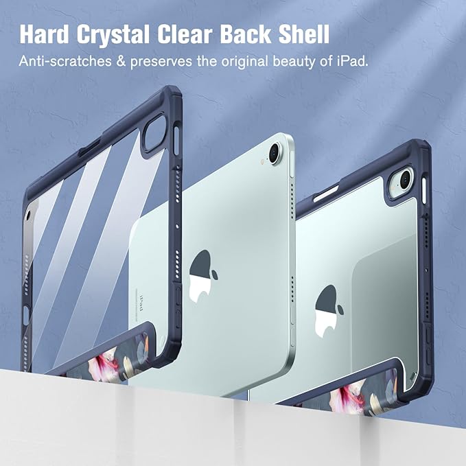 Fintie Hybrid Slim Case for iPad Mini 7 (A17 Pro, 7th Generation) 2024 / iPad Mini 6 (6th Gen) 8.3 Inch, [Built-in Pencil Holder] Shockproof Cover Clear Transparent Back Shell, Hibiscus